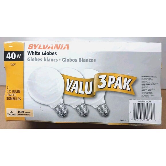 3 Pack Sylvania 40W 120V Decorative Globe Light Bulb White G25 Indoor New BNIB - Picture 5 of 6